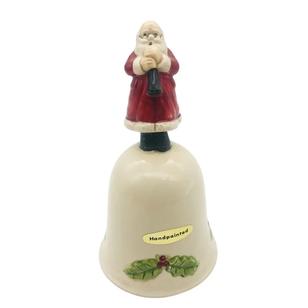 Vtg Otagiri OMC Santa with Horn Christmas Hand Bell Handpainted Porcelain